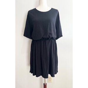 Old Navy Shirt Dress Womens XL Black Elastic Waist Short Sleeve 100% Cotton